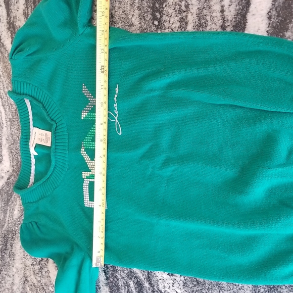 (S) DKNY Jeans Knitted Sweater Metallic Lettering Jewel Tone Logo Graphic - Picture 5 of 10